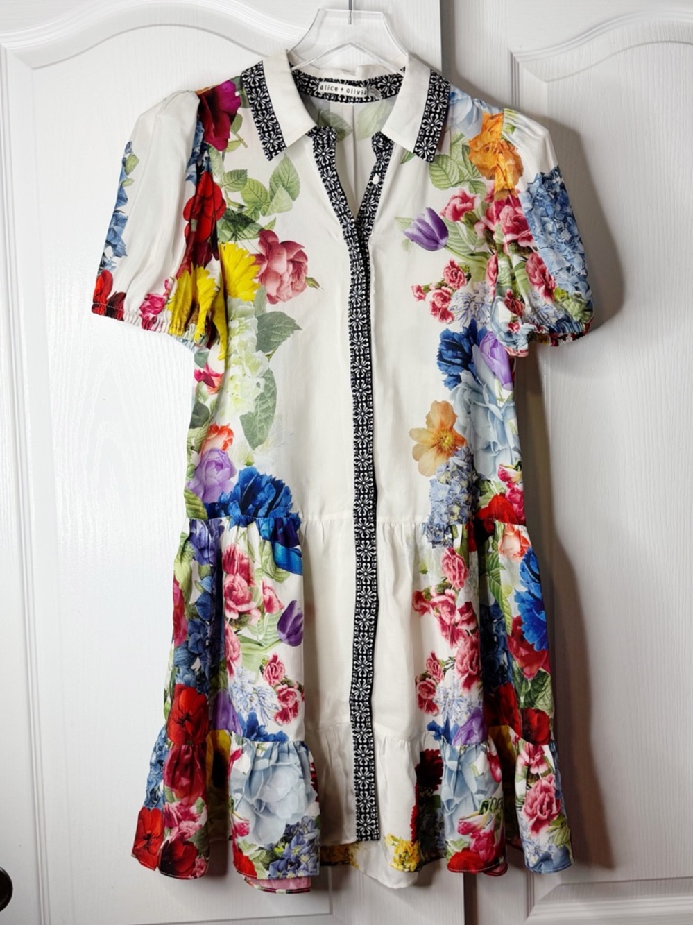Alice + Olivia Claire Floral Mini Dress Puff Sleeve Shift Size Small NWOT - Picture 5 of 16